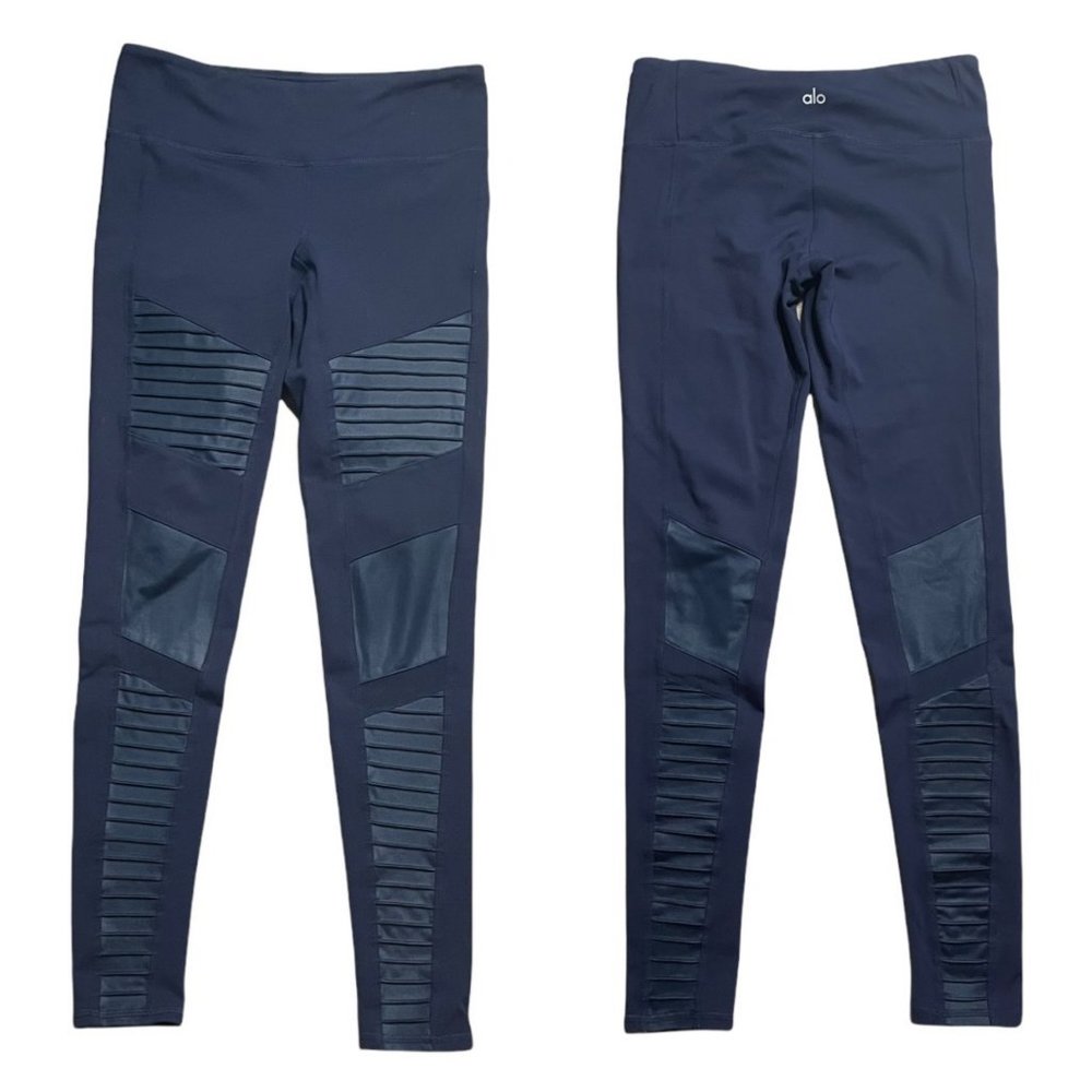 ALO Yoga Moto Leggings rich navy blue s small mid low rise - Picture 3 of 6